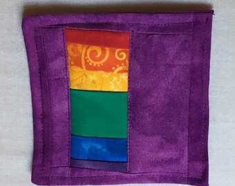 Rainbow Pride Handmade Quilted Coaster Mug Rug Purple Queer Friendship Gift
