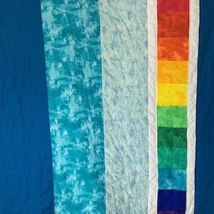 Handmade Turquoise Aqua Blue Springtime Easter Rainbow Throw Lap Sofa Quilt LGBTQ Pride Quilted