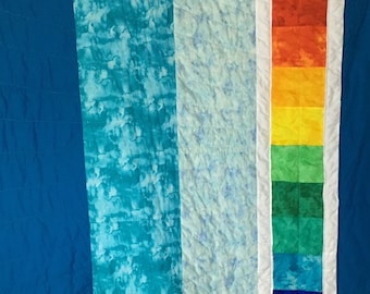 Handmade Turquoise Aqua Blue Springtime Easter Rainbow Throw Lap Sofa Quilt LGBTQ Pride Quilted