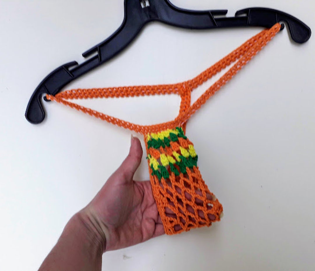 Men Thong Men G-string Crochet Men Swimwear Rainbow Knitted Mesh Men ...