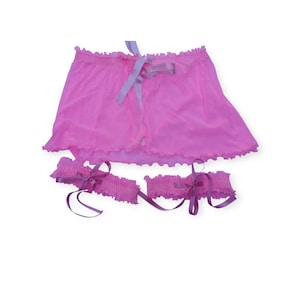Pink Mini Skirt, Pink Garters, Lace Skirt, Sissy Maid Skirt, Transparent Skirt, Sheer Skirt, Halloween Costume, Crossdresser Unisex Skirt