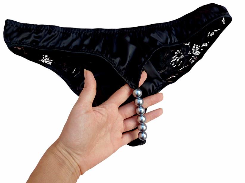 Satin Panties for Men Pearl Crotchless Panties Black Satin Underwear Beads Thong Silky Shiny Men's Panties Feminized Lingerie with pearl