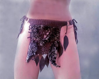 Loincloth Leopard Unisex Underwear Loincloth Crochet Belt Fur Leather Lingerie Tarzan Jungle Party Costume