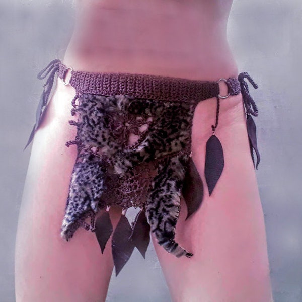 Loincloth Leopard Unisex Underwear Loincloth Crochet Belt Fur Leather Lingerie Tarzan Jungle Party Costume