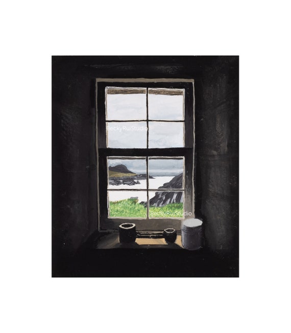 Ardnamurchan Point - Giclée Fine Art Print - Goache Painting - Scottish Highlands - Rugged Coastline - View from Window - POV Moody