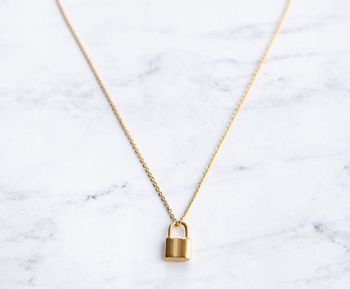CD Lock Necklace Gold-Finish Metal
