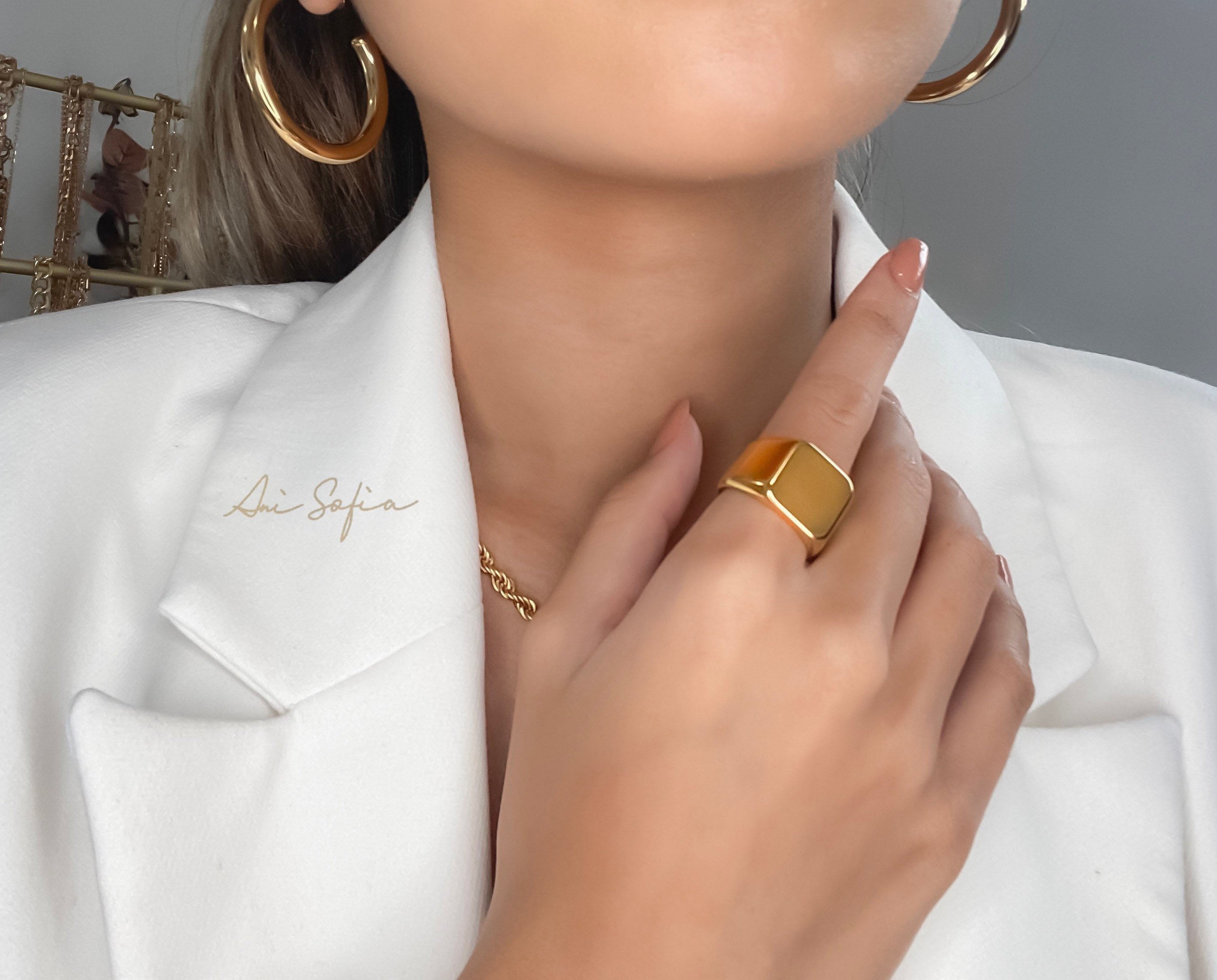 18k Gold Square Statement Ring Water and Tarnish Resistant - Etsy