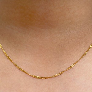 18K Gold Singapore Water Wave Chain Necklace- Water and Tarnish resistant