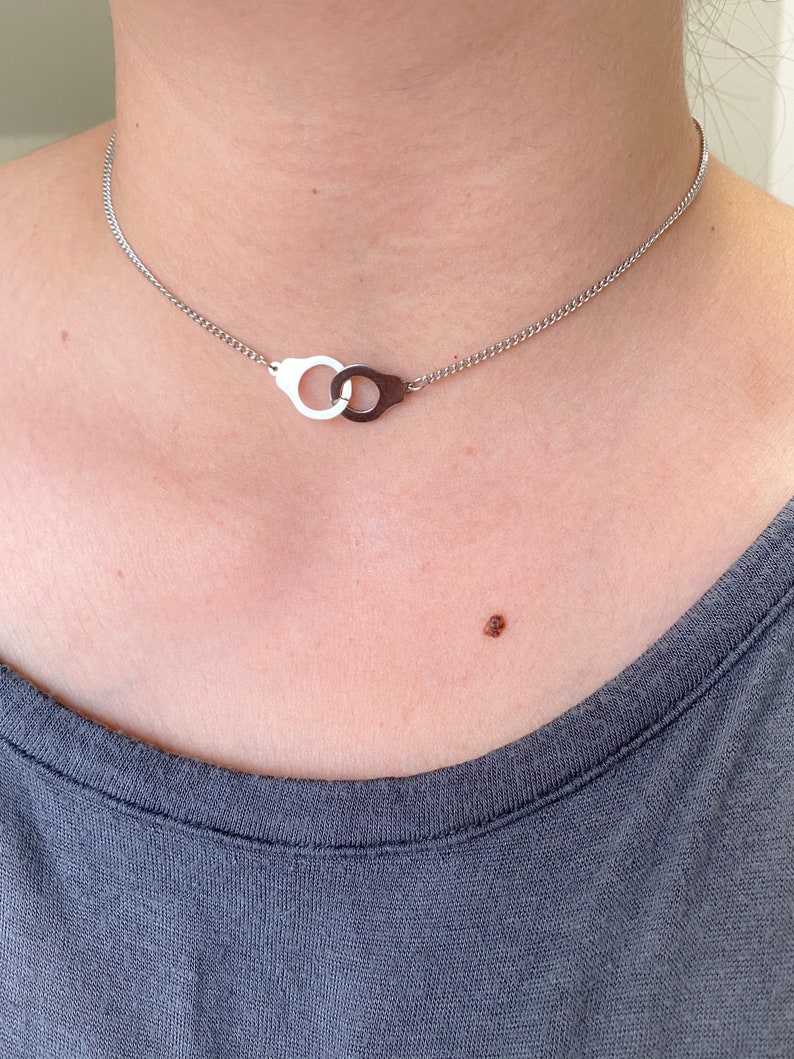 stainless steel handcuffs pendant necklace handcuffs necklace silver handcuffs FREEDOM necklace