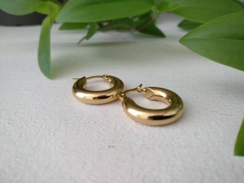 18K Gold Chunky Gold Hoop Earrings Fat Hoop Earrings Chubby Etsy Canada