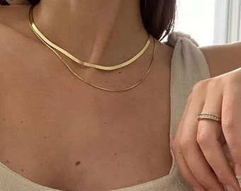 18K Gold Reptile Herringbone Snake Chain Necklace, Water and tarnish resistant necklace
