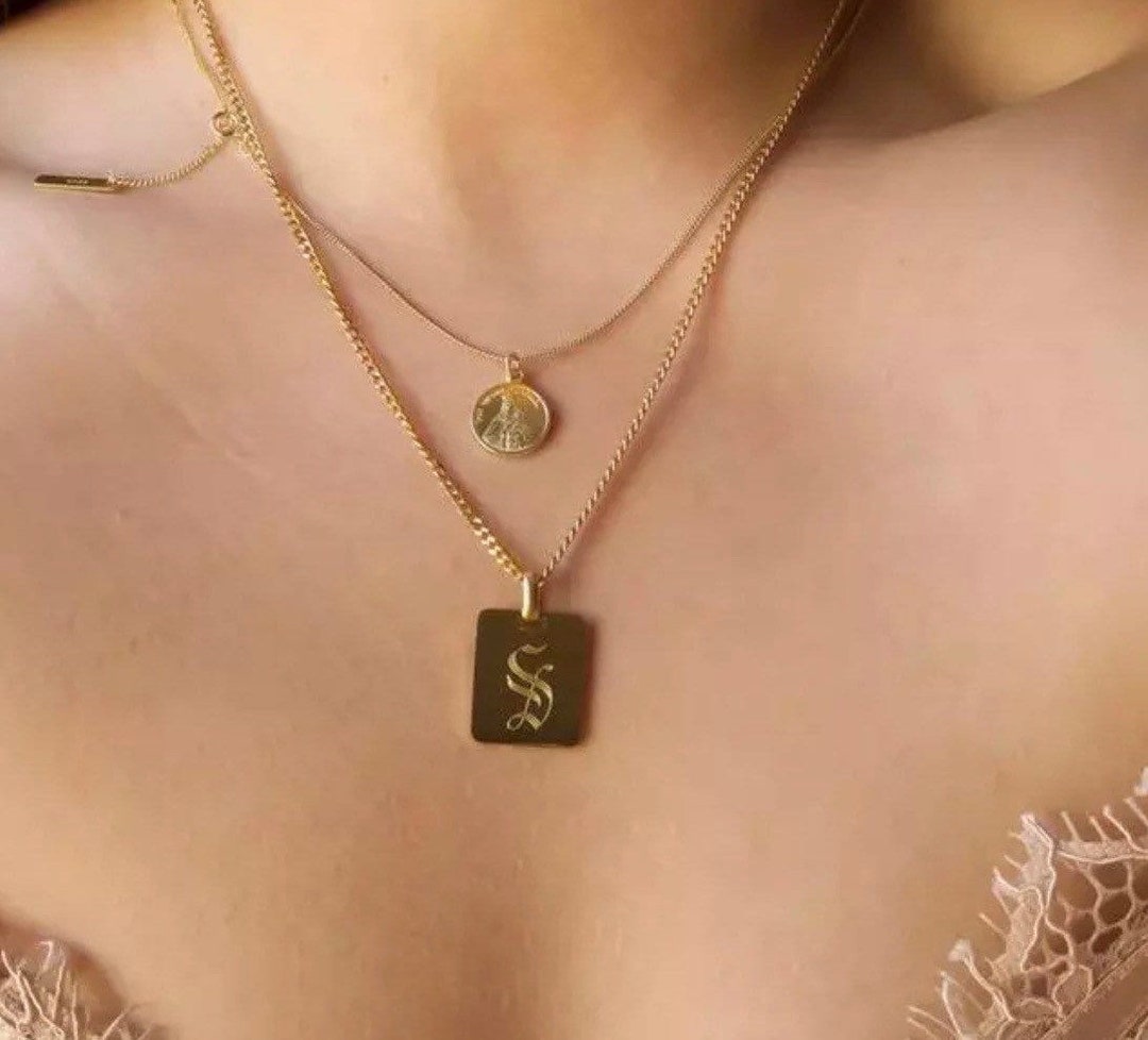 18K Gold Initial Pendant Necklace stainless Titanium Initial