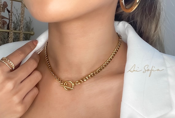 Gold or Steel Silver Stainless Steel Chunky Chain Necklace