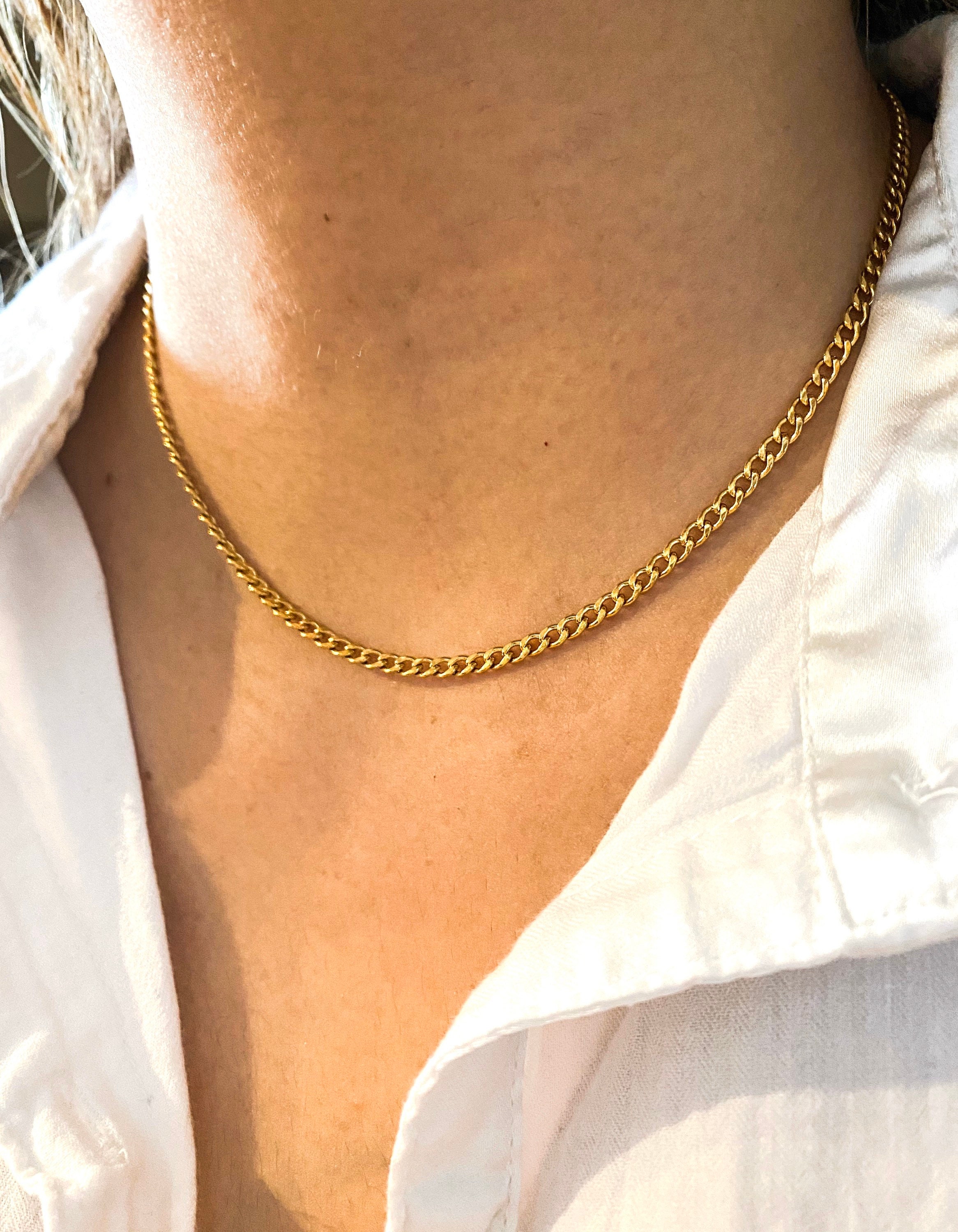 Gold Chain Necklace, Water and Tarnish Resistant Curb Chain Necklace