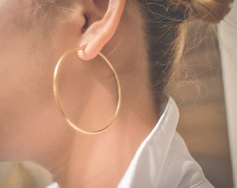 18K Gold Oversized Thin Hoops - Water and Tarnish Resistant