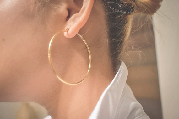 18K Gold Oversized Thin Hoops Water and Tarnish Resistant Etsy