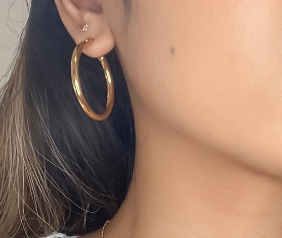 18K Gold Medium Thickness Hoops Water and Tarnish Resistant