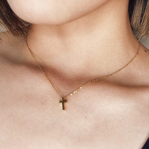 18K Gold or Silver Dainty Cross Necklace,Cross Necklace, Cross Pendant Necklace, Water and Tarnish Resistant Necklace image 1