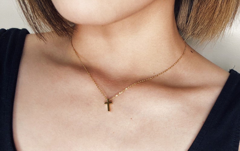 18K Gold or Silver Dainty Cross Necklace,Cross Necklace, Cross Pendant Necklace, Water and Tarnish Resistant Necklace image 1