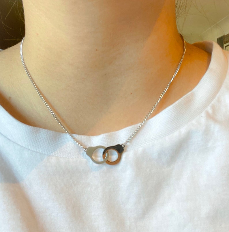 stainless steel handcuffs pendant necklace handcuffs necklace silver handcuffs FREEDOM necklace