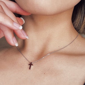 18K Gold or Silver Dainty Cross Necklace,Cross Necklace, Cross Pendant Necklace, Water and Tarnish Resistant Necklace image 2