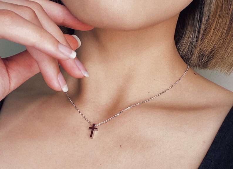 18K Gold or Silver Dainty Cross Necklace,Cross Necklace, Cross Pendant Necklace, Water and Tarnish Resistant Necklace image 2