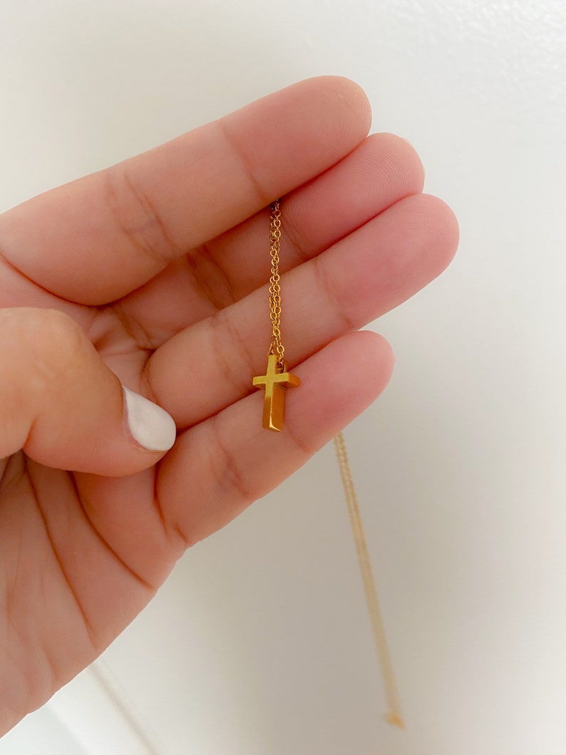 18K Gold or Silver Dainty Cross Necklace,Cross Necklace, Cross Pendant Necklace, Water and Tarnish Resistant Necklace image 5