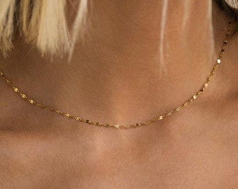 18K Gold Dainty Chain Necklace- Dainty Silver Chain, Stainless Steel 18K Gold Chain Necklace, Water and Tarnish Resistant Necklace