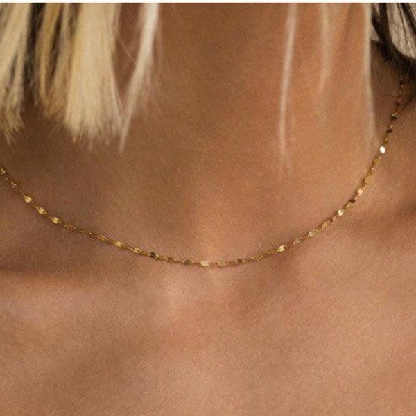 18K Gold Dainty Chain Necklace- Dainty Silver Chain, Stainless Steel 18K Gold Chain Necklace, Water and Tarnish Resistant Necklace