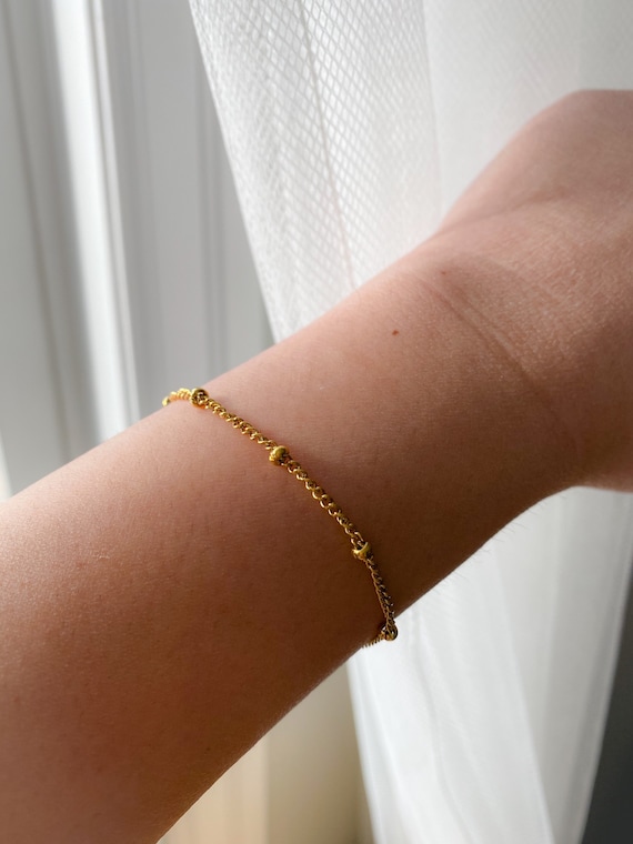 Shimmering Gold Stainless Steel Bracelet, Dainty Gold Bracelet for