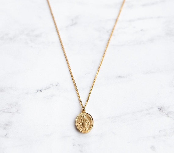 18K Gold Dainty Mother Mary Necklace 