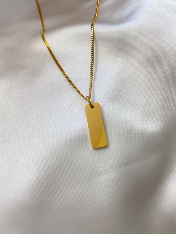 Men's Paved Tag Necklace Pendant in Solid Gold - Atolyestone