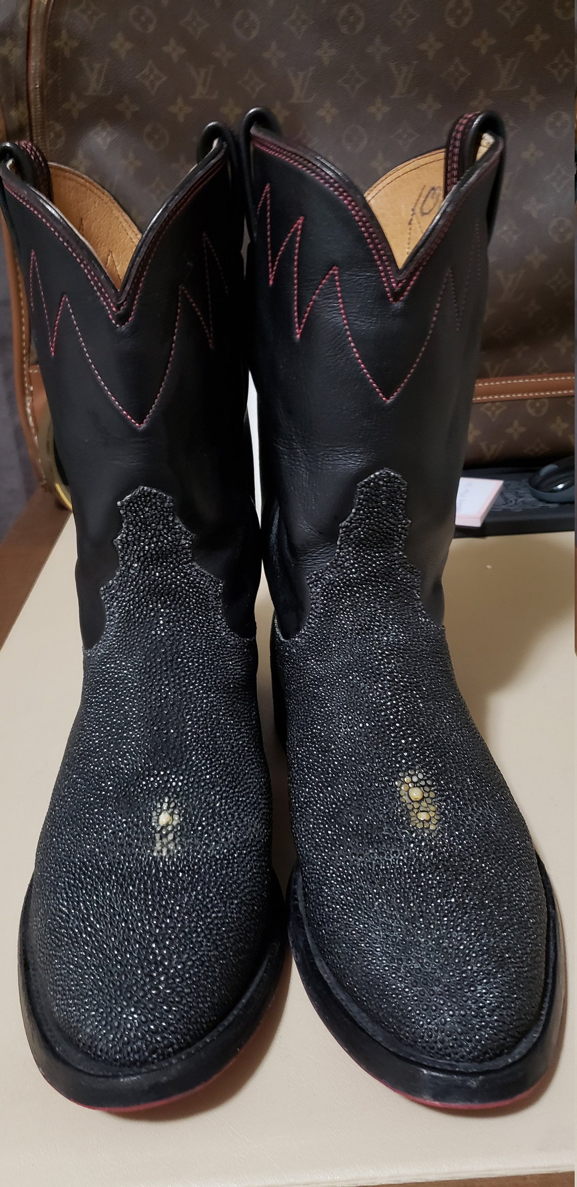 Black Handmade Stingray Hide Boots Men's 9.5 D Etsy