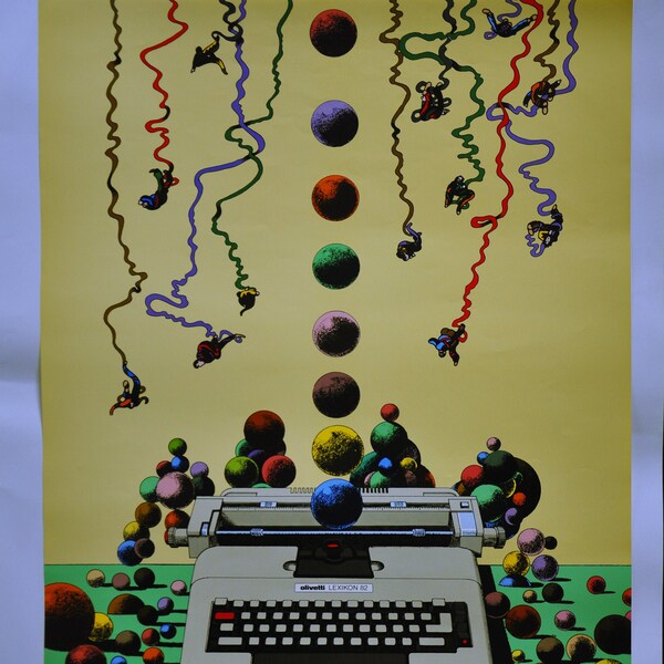 Milton Glaser, animated original ULTRARARE poster 1976, Olivetti typewriter Lexikon 82, excellent condition