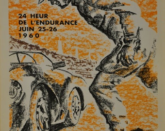 24 Hours of Le Mans 1960 original full lithograph poster vintage original Poster car racing