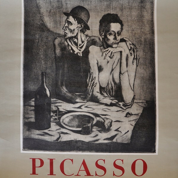 Pablo Picasso - Gegraveerd werk - 1955, originele lithoposter van blauwe periode, Mourlot