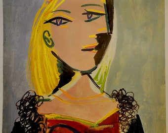 Pablo Picasso "Woman with orange hat and fur collar" original poster, large size cm 128 x 89, LAST COPY RARE!!