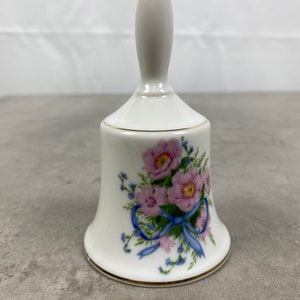 Vintage Porcelain Table Bell Hand Painted With pink Roses Gold Trim