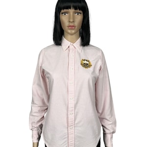 Camisa esportiva vintage Ralph Lauren listrada com logotipo rosa tamanho 4