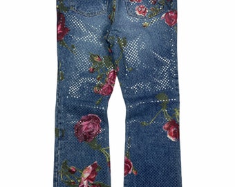 Roberto Cavalli Printed Flowers Glitter Jeans Vintage Painted