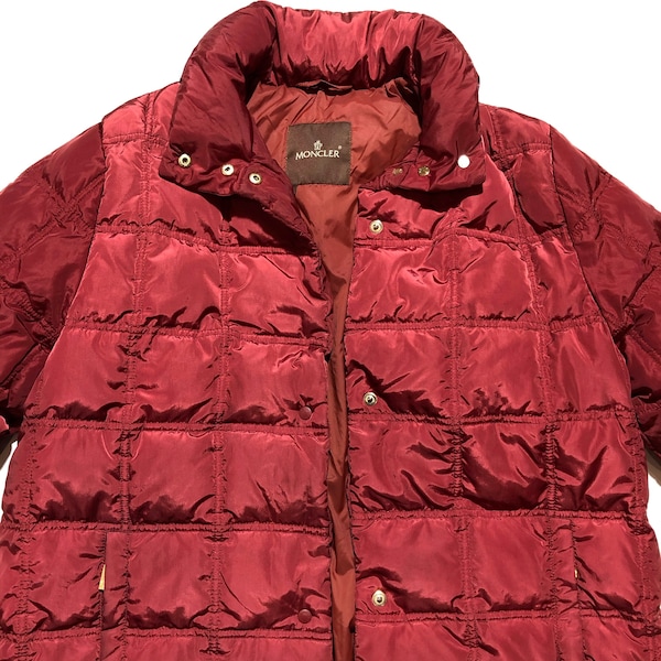 Moncler Vintage Down Long Jacket Red Shimmer