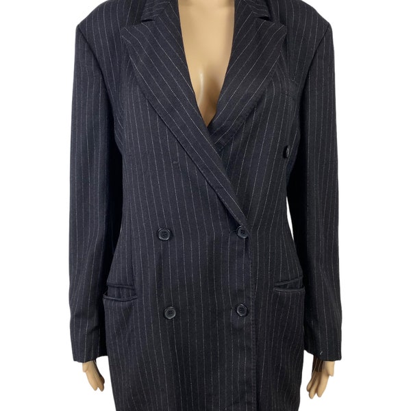 norma kamali striped double-breasted blazer wool size 40