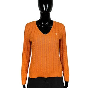 Lauren Ralph Lauren Cable Knit Sweater Cotton V-Neck size S Vintage