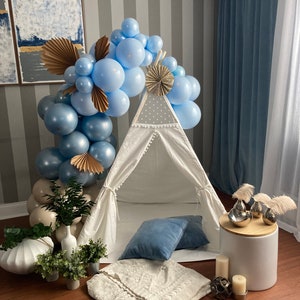 120pcs(12 Ft) Blue and Blush Balloon Garland Kit Boy Birthday Balloon Garland Double Stuff Baby Shower Balloon Arch