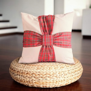 GEETUBERRY Tartan Red Scottish Holiday Throw Cover Royal Stewart Plaid Pillow Case for Bed or T.V Room - Square Shaped White