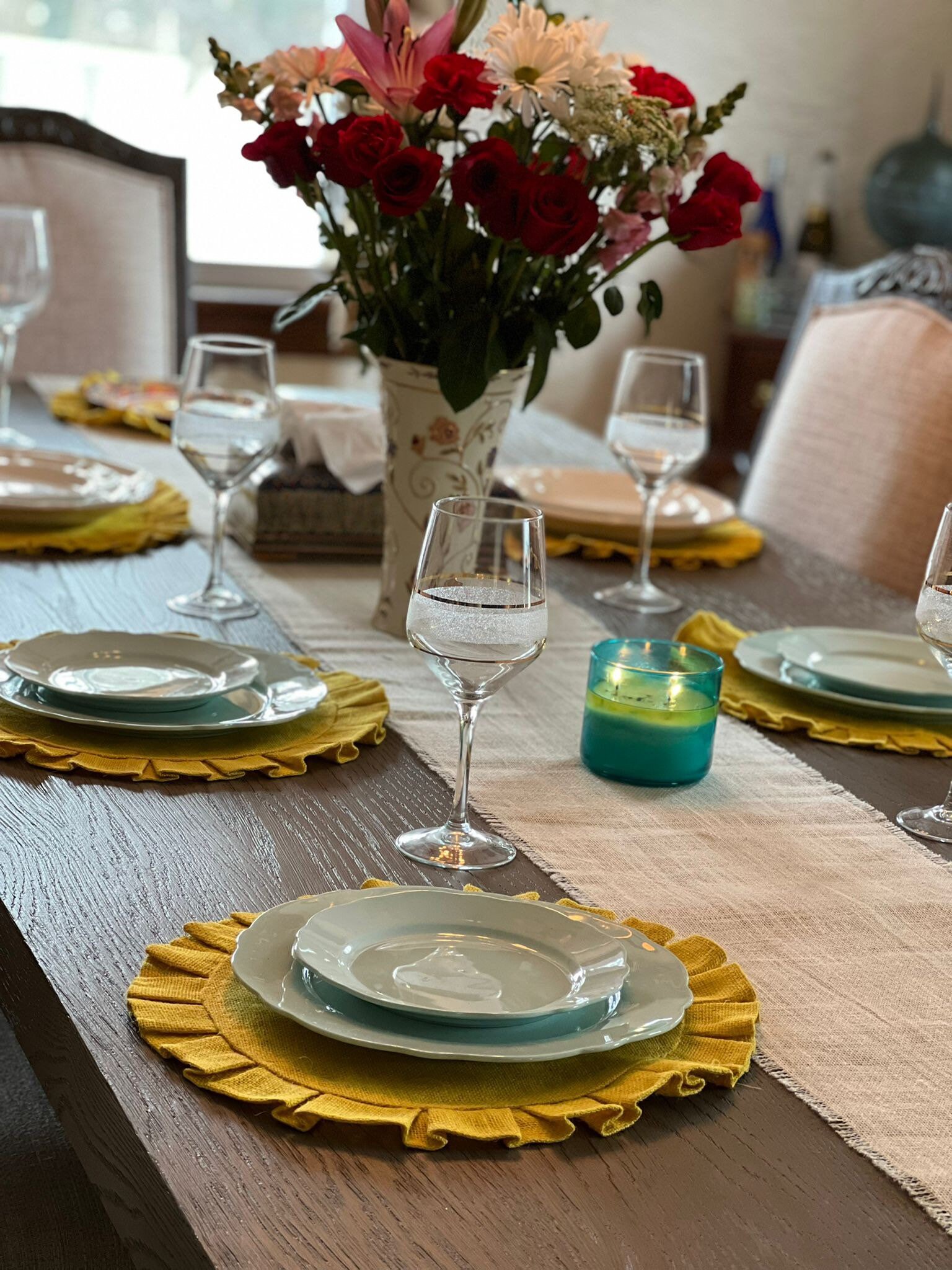 Yellow Burlap Ruffles Round Placemats Yellow Burlap Charger Etsy