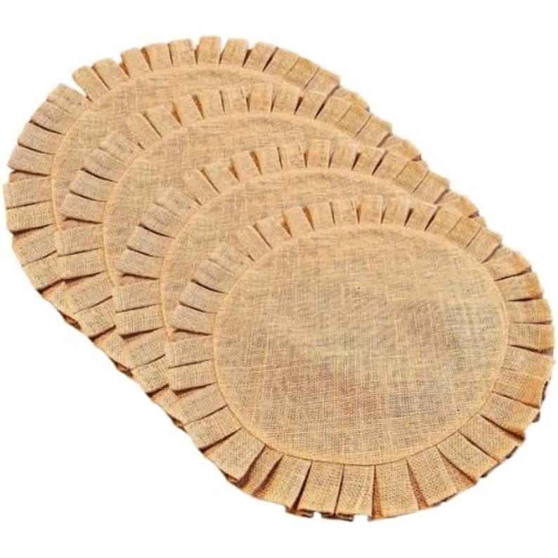 Rustic Jute Burlap Round Ruffles Placemat Farmhouse Kitchen Dining