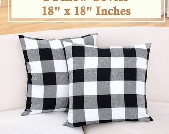 Buffalo Plaid Pillow Cover: Black and White Farmhouse Decor (18x18)