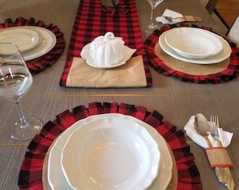 GEETUBERRY Red and Black Buffalo Plaid Table Runner Wedding Dining Buffalo Checks - 36 Inch