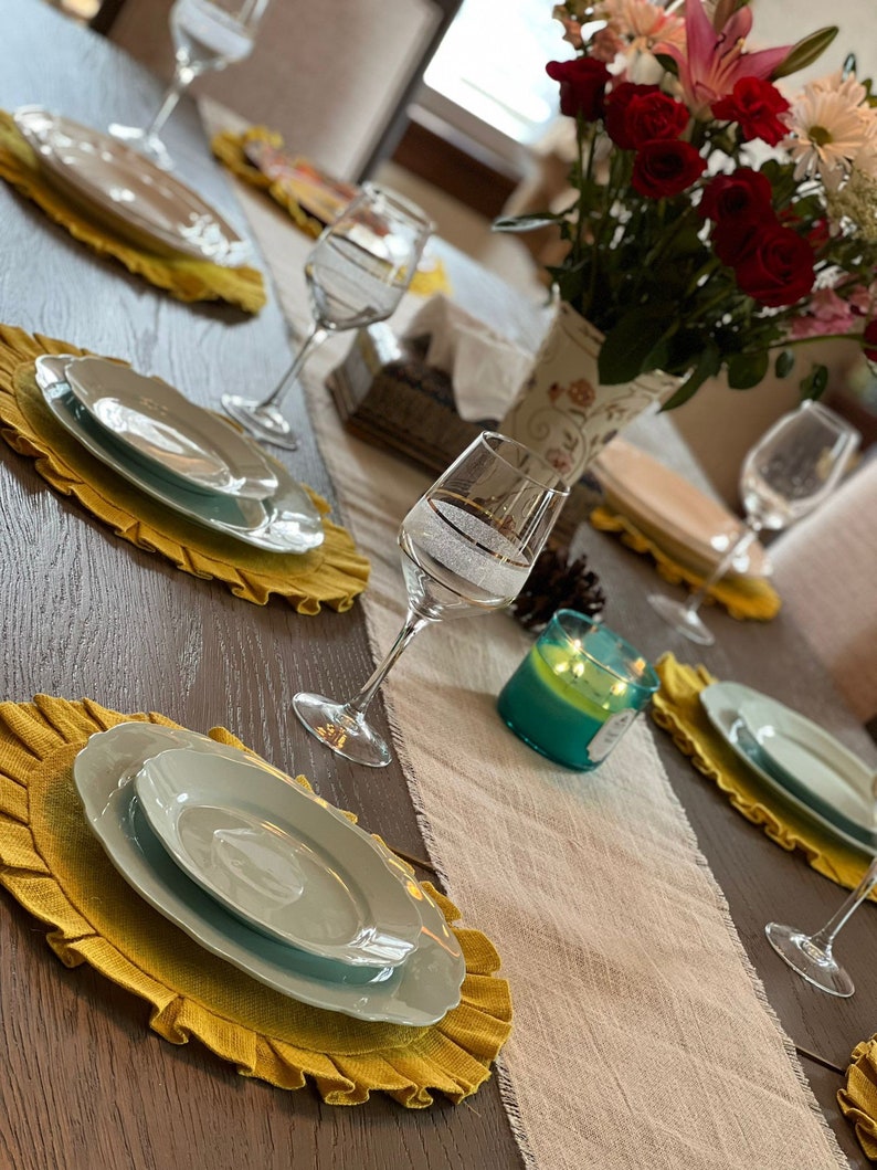 Yellow Burlap Ruffles Round Placemats Yellow Burlap Charger Etsy